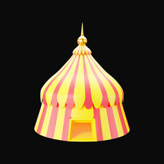 Sticker - Golden And Yellow Carnival Tent 3D Illustration Of Against Black Background.