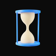 Poster - Blue Sand Clock 3D Render Icon Over Black Background.