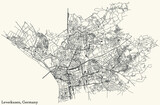 Fototapeta Paryż - Detailed navigation black lines urban street roads map of the German regional capital city of LEVERKUSEN, GERMANY on vintage beige background