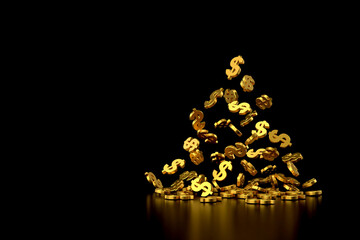 Wall Mural - falling golden dollar sign. 3d rendering.