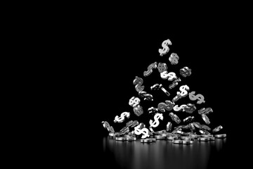 Wall Mural - falling silver dollar sign. 3d rendering.
