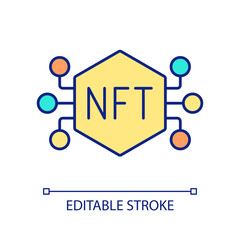 Poster - NFT tokens trading RGB color icon. Crypto network building. Buy and sell cryptocurrency. Blockchain. Isolated vector illustration. Simple filled line drawing. Editable stroke. Arial font used