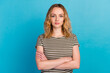 © Tetiana - Photo of cool attractive business lady arms crossed wear casual outfit isolated blue color background