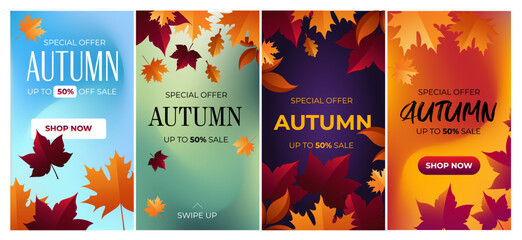 Autumn sale background layout decorate with leaves for shopping sale or promo poster and frame leaflet or web banner stories social media vector illustration template