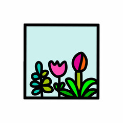 Poster - Floral square logo icon in cartoon doole style growing plants