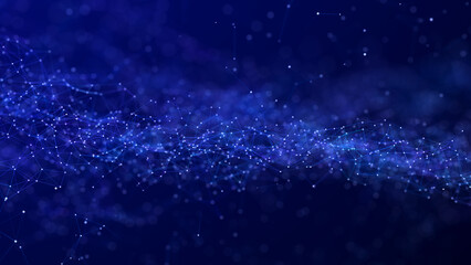 Leinwandbilder - Technology background with glowing defocused particles. Big data. Digital background wave. Widescreen. 3D