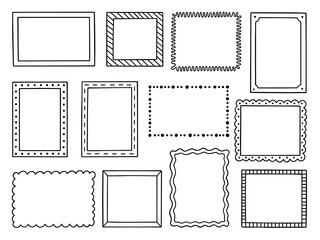 Wall Mural - hand drawn set of frames doodle. square and rectangular.borders in sketch style. vector illustration