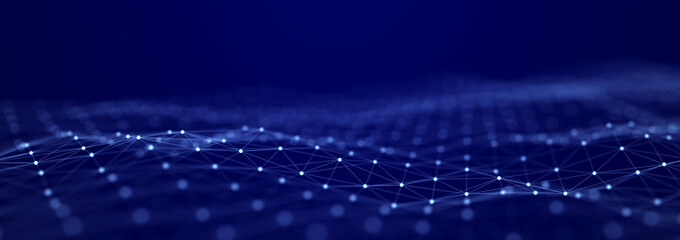 Poster - Abstract blue futuristic background. Technological wave of information data flow. 3D rendering.
