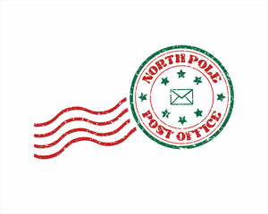 north pole post office grunge rubber stamp design with white background