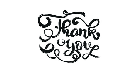 Wall Mural - Hand-drawn lettering Thank you text in black color on the white background. This Modern Calligraphy is suitable for print design cards, t-shirts,  invitations, banners, and posters