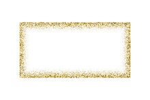 Rectangle Gold Frame From Glitters With Bright Glow Light Effect Vector Illustration. Abstract Golden Shape From Luxury Metal Dust For Swirl Portal, Decorative Royal Award Border On White Background