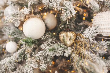 Wall Mural - Christmas background. Xmas interior. Home celebration. Christmas design of interior. Closeup christmas balls.