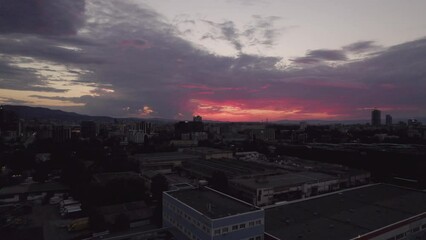 Wall Mural - Beautiful red twilight sky over Sofia cityscape