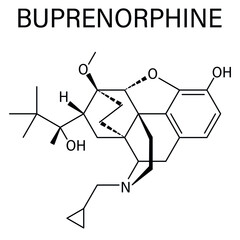 Canvas Print - Skeletal formula of Buprenorphine opioid addiction and pain killer drug molecule.