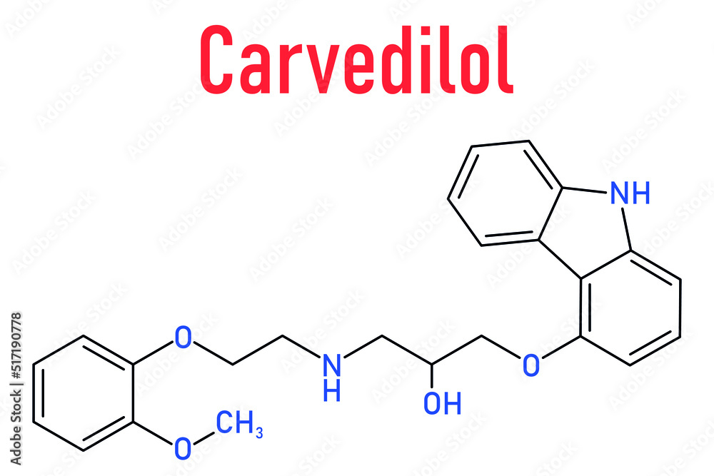 Coreg Structure Skeletal formula of Carvedilol congestive heart failure drug molecule ...