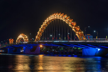 Wall Mural - Night view of Dragon bridge, Da Nang, Vietnam.