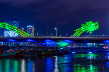 Wall Mural - Night view of Dragon bridge, Da Nang, Vietnam.