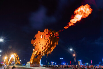 Wall Mural - Night view of Dragon bridge, Da Nang, Vietnam.