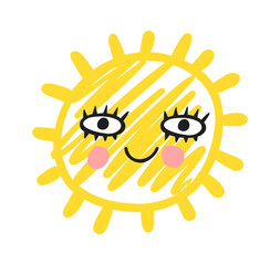  Funny cute sun. Happy smile sun character. Vector hand drawn doodle sunny icon