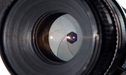 aperture blades of the camera lens, close-up