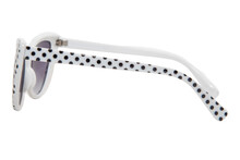 Polka Dot Cateye Sunglasses For Women White Frame With Purple Lens Side View