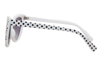 Polka dot cateye sunglasses for women white frame with purple lens side view