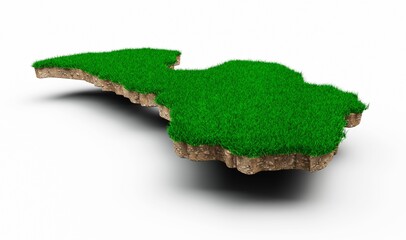 3d illustration of latvia map soil land geology with green grass and rock ground texture