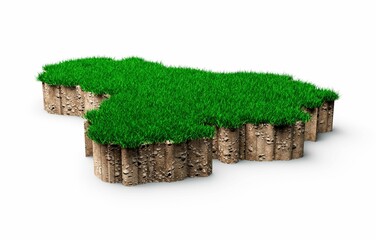 3d illustration of venezuela map soil land geology with green grass and rock ground texture