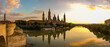 Panoramic view of The Cathedral-Basilica of Our Lady of the Pillar with evening lights,  Roman Catholic church in the city of Zaragoza, Aragon 