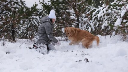 Sticker - Girl with golden retriever dog