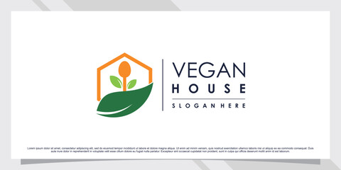 Wall Mural - Vegan house logo design with leaf element and creative concept