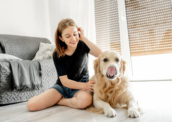 Sticker - Girl with golden retriever dog