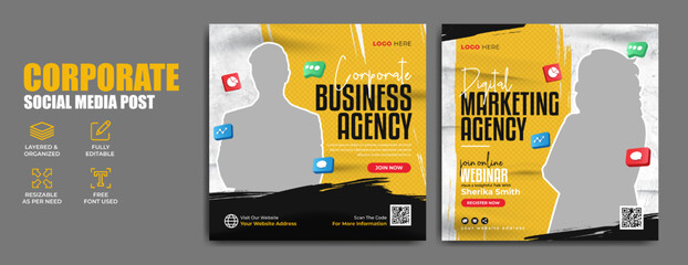 Wall Mural - digital marketing webinar and corporate business social media post template. online annual conferenc