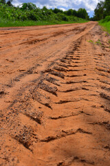 The tire prints at the raw road