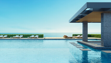 Wall Mural - Beach luxury pool bar resort sea view - 3D rendering