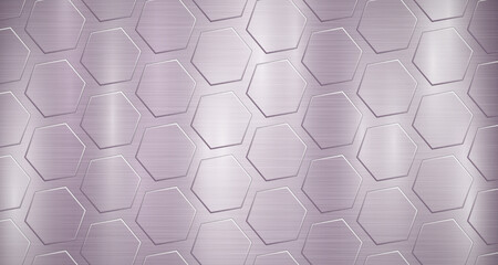 Wall Mural - Abstract metallic background in purple colors with highlights and a big voluminous convex hexagonal plates