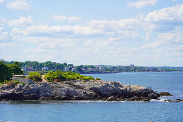 Wall Mural - Atlantic ocean waves and rock beach along coastline in Portland, Maine, USA