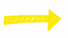 Animated Symbol Of Arrow. Hand Drawn Yellow Arrow Points To The Right. Vector Illustration Isolated On White Background.
