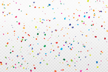 Poster - Vector realistic colorful confetti on the transparent background. Concept of happy birthday, party and holidays