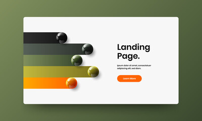 Clean landing page design vector layout. Colorful realistic spheres annual report concept.