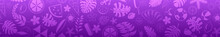 Banner Of Various Items Related To Summer Holidays At Sea, In Purple Colors, With Seamless Horizontal Repetition