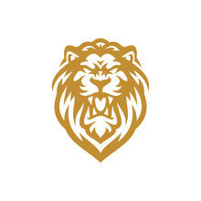Angry Lion Head Mascot Logo Design. Roaring Lion Line Art Vector Illustration
