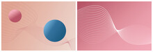 Set Of Two Abstract Lines Background With Blue And Pink Circles, Peach, Coral, Pink Pastel Background