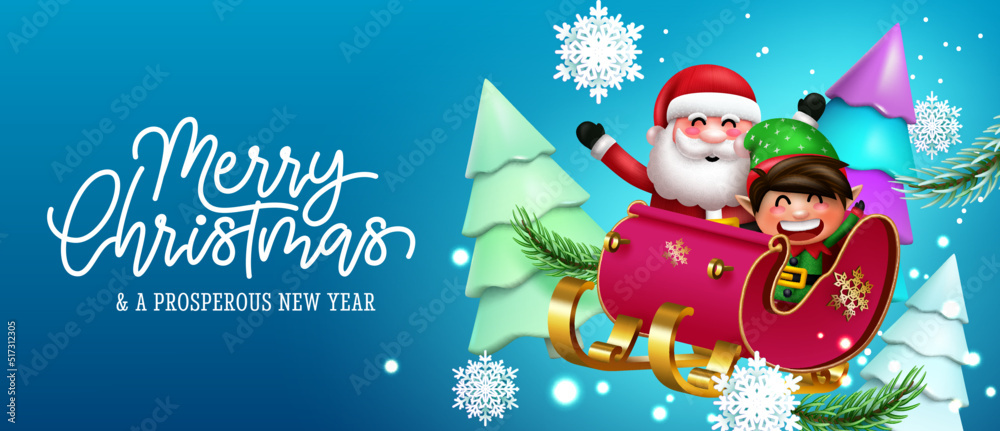 Christmas character greeting vector design. Merry christmas text with ...