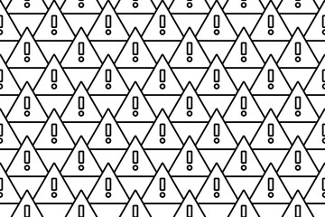 Poster - Seamless pattern completely filled with outlines of warning symbols. Elements are evenly spaced. Vector illustration on white background