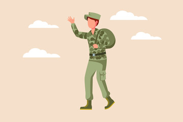 Woman in military clothes with her bag. Modern woman concept. Colored flat vector illustration isolated.