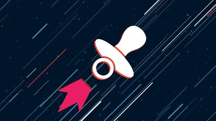Poster - Nipple symbol flies through the universe on a jet propulsion. The symbol in the center is shaking due to high speed. Seamless looped 4k animation on dark blue background with stars