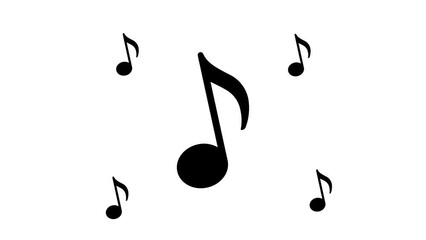 Poster - Zoom in and out animation the musical note symbol. Large black symbol in the center and four small symbols around. Seamless looped 4k animation on white background