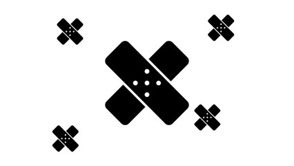 Poster - Zoom in and out animation the adhesive plaster symbol. Large black symbol in the center and four small symbols around. Seamless looped 4k animation on white background