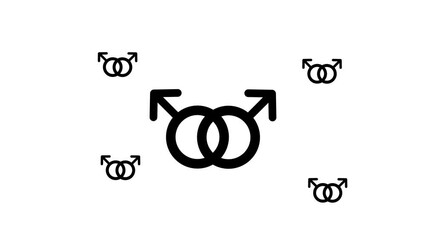 Poster - Zoom in and out animation the homosexual symbol. Large black symbol in the center and four small symbols around. Seamless looped 4k animation on white background